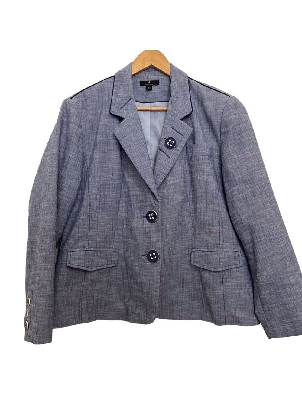 M Collection blazer cotton blend blue vest size 14 denim mix plus size jacket